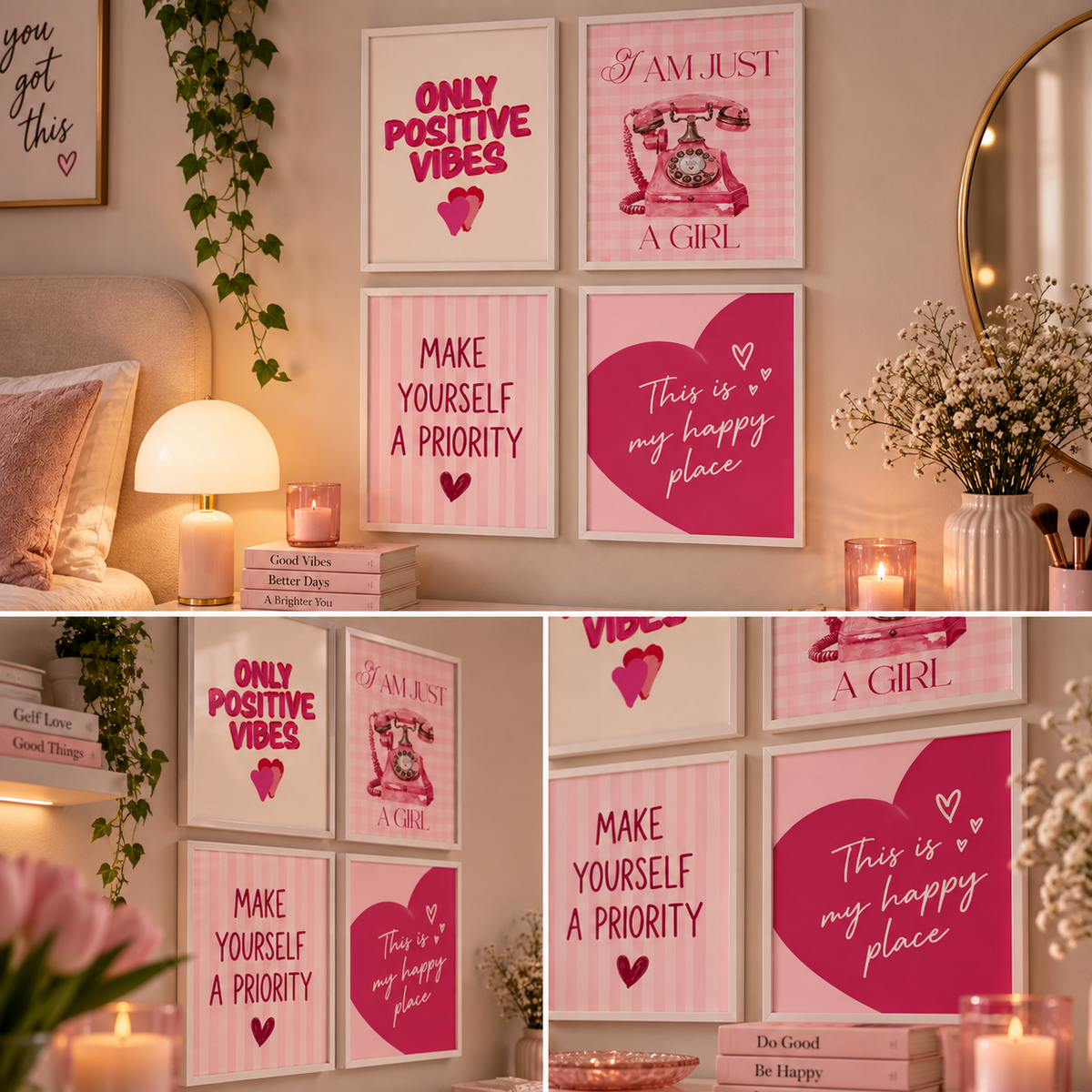 Quadri decorativi rosa in arredamento moderno